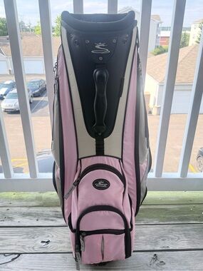 Cobra Golf Pink & Black Cart Bag 5 Way Divider Shoulder Strap With Rain Cover